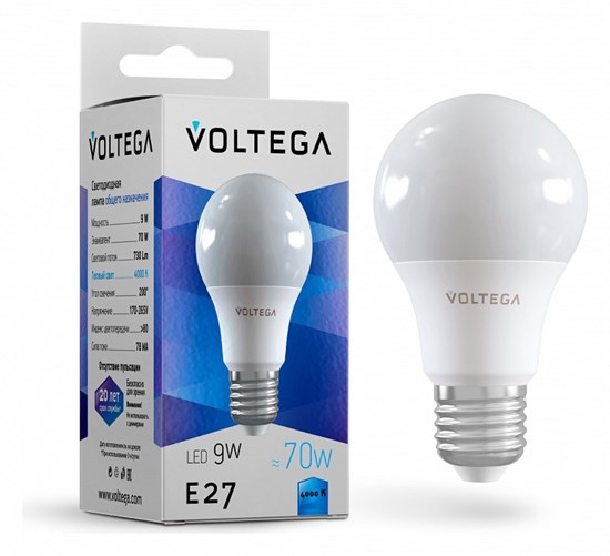 Лампа светодиодная Voltega Simple E27 9Вт 4000K 4709 - фото 3579102