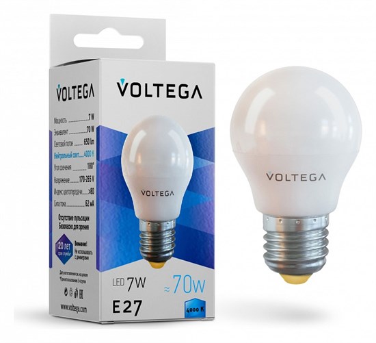 Лампа светодиодная Voltega Simple E27 7Вт 4000K 7053 - фото 3579136