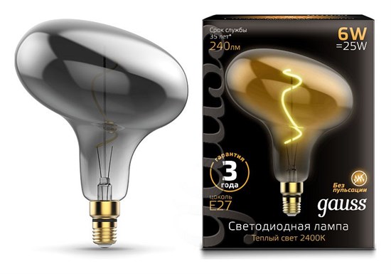Лампа светодиодная Gauss LED Vintage Filament Flexible E27 6Вт 2400K 165802008 - фото 3592676