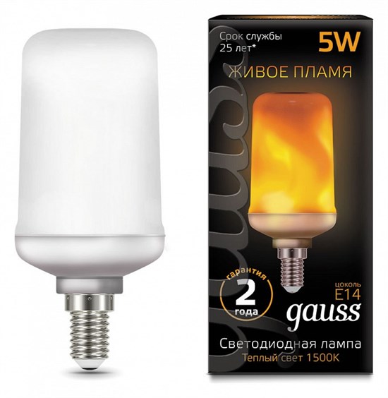 Лампа светодиодная Gauss LED T65 Corn Flame E14 5Вт 1500K 157401105 - фото 3592729