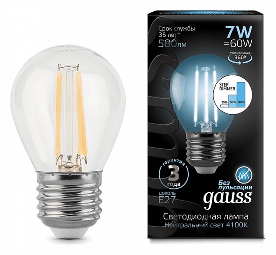Лампа светодиодная Gauss LED Filament Globe E27 7Вт 4100K 105802207-S - фото 3592812