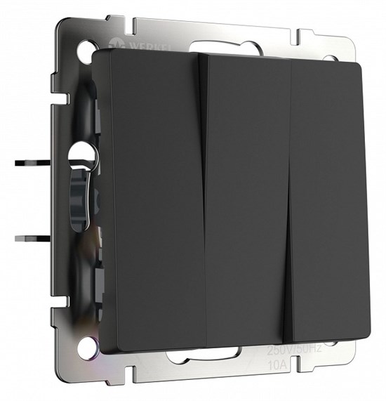 Выключатель трехклавишный без рамки Werkel черный матовый W1130008 (черный матовый) - фото 3595524